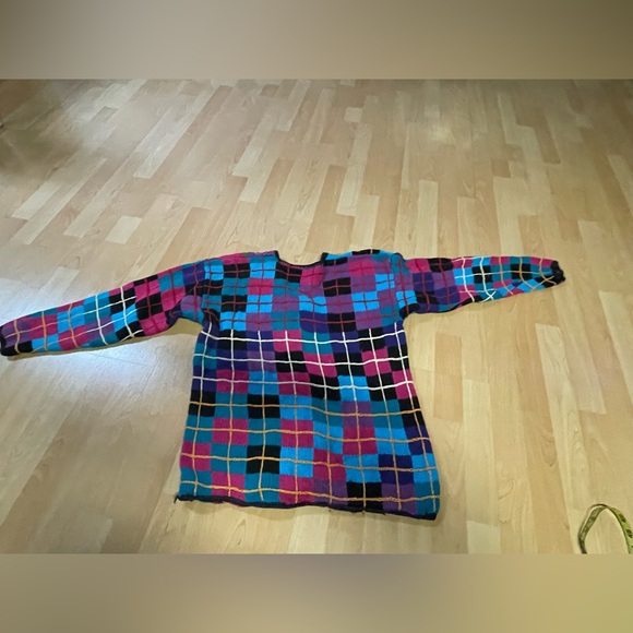 Women’s 80s Vintage Floral Plaid Knit Cardigan Size Large - Picture 2 of 12